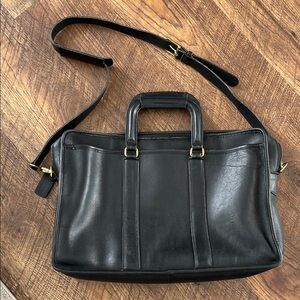 Vintage Black Leather Coach Embassy Briefcase Top Handles & Adjustable Strap
